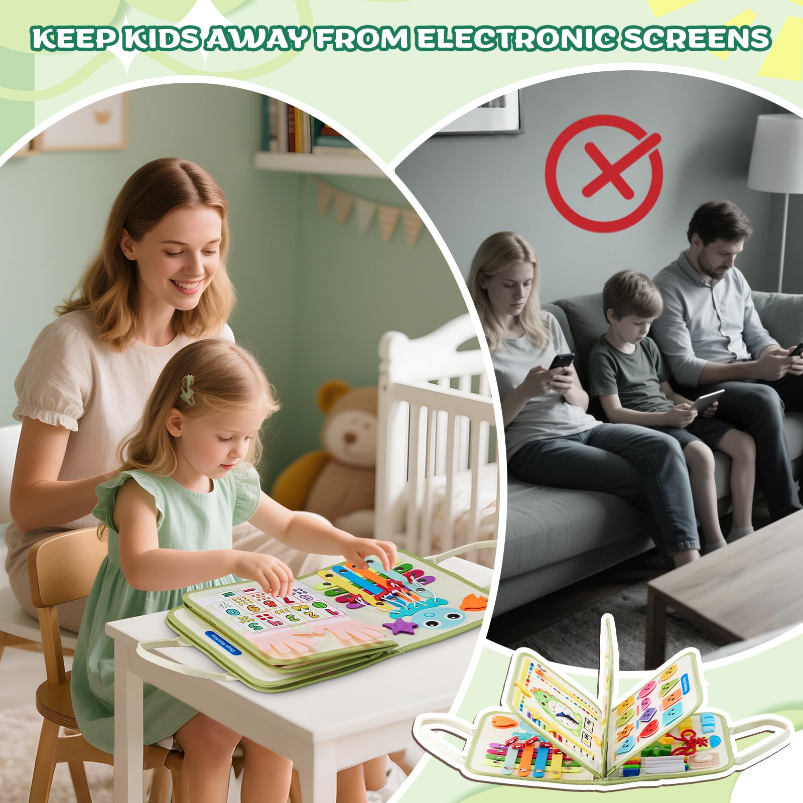 Busy Board, Quiet Book Montessori zabawka dla dzieci od 3, 4, 5, 6 lat, 9 w 1, zabawka motoryczna, zabawka sensoryczna, zabawka edukacyjna, książka o aktywności, zabawka podróżna, prezent dla chłopców