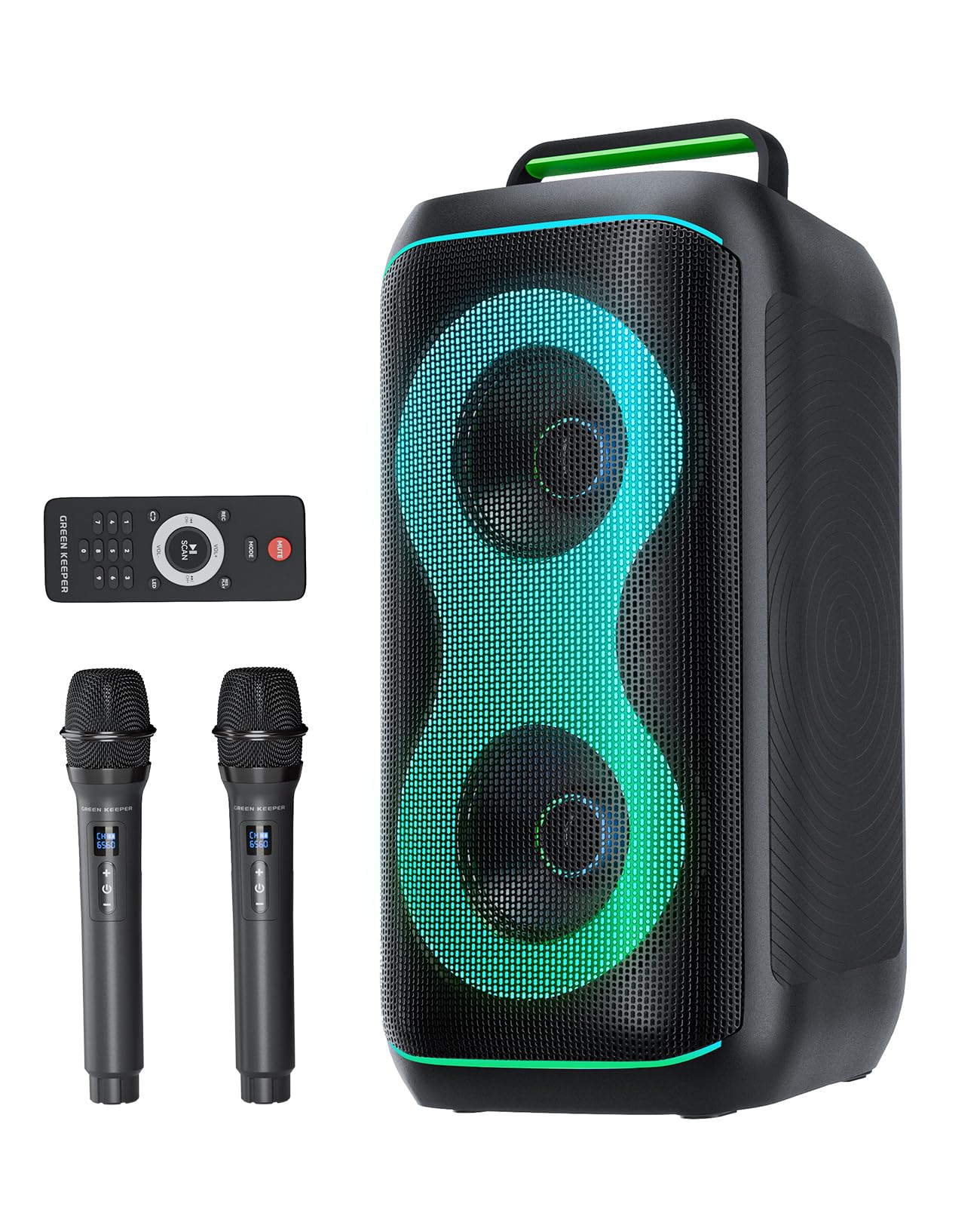 GKD61 Cassa Karaoke con 2 Microfoni UHF Wireless, Cassa Bluetooth Portatile da 400W di Potenza di Picco, Subwoofer da 6,5", Sistema Karaoke Professionale, Supporto USB/TF/AUX, Ideale per Grandi Feste