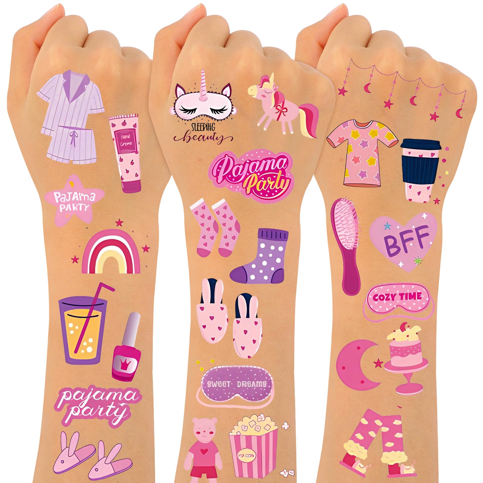 Konsait Sleepover Tattoos for Girls, 70 Pcs Fake Tattoos Slumber Party Supplies