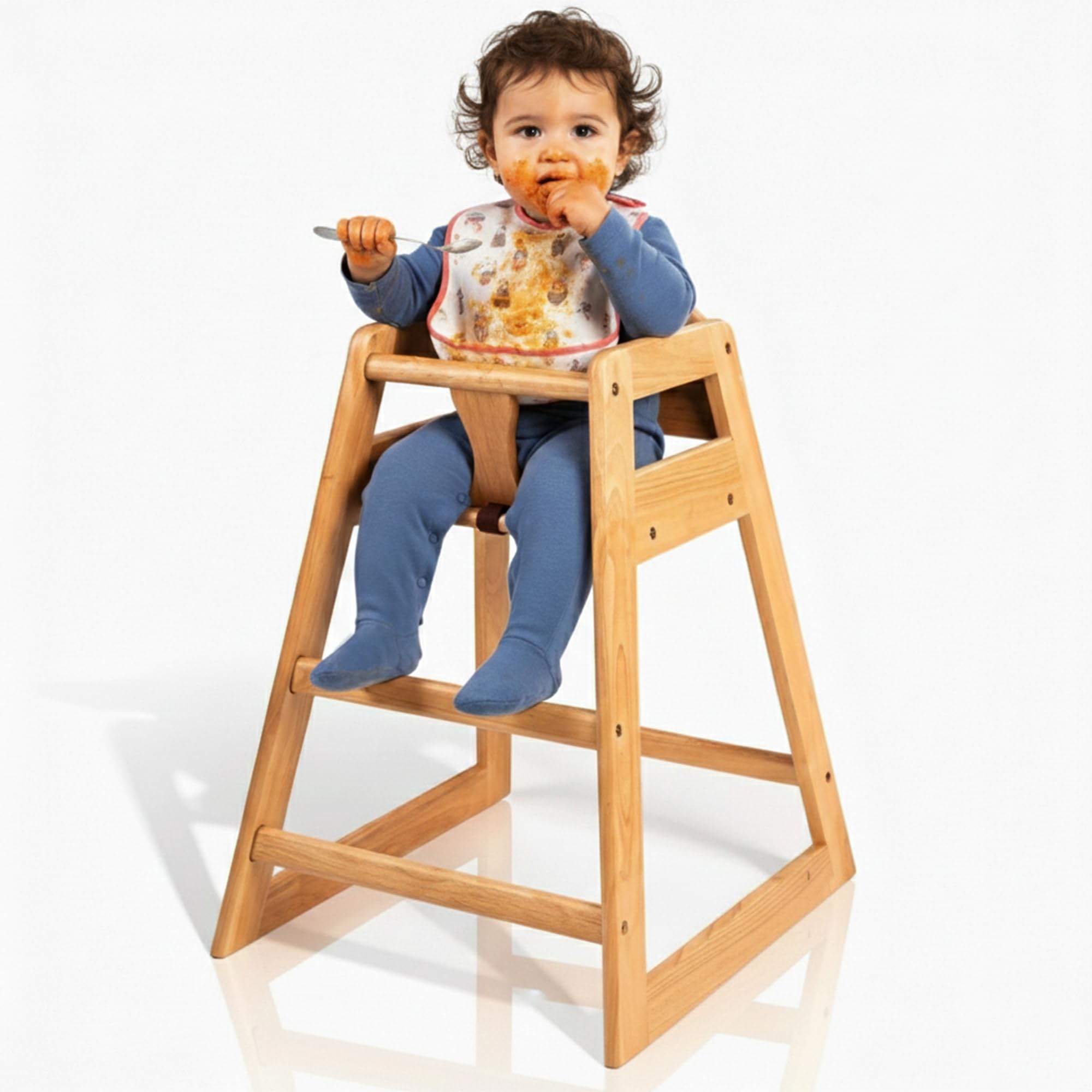 LA Baby Wooden High Chair - Restaurant Style Solid Wood Highchair for Babies and Toddlers - ASTM F404 Safety Certified - Stackable Design - Natural