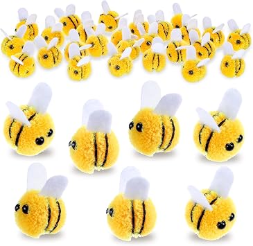 28Pcs شعر النحل شعر الصوف للحرف اليدوية، النحل لطيف الصوف الأصفر FeltBees مصغرة الحرف القطيفة لطيف للحزب تفضل DIY التبعي النحل