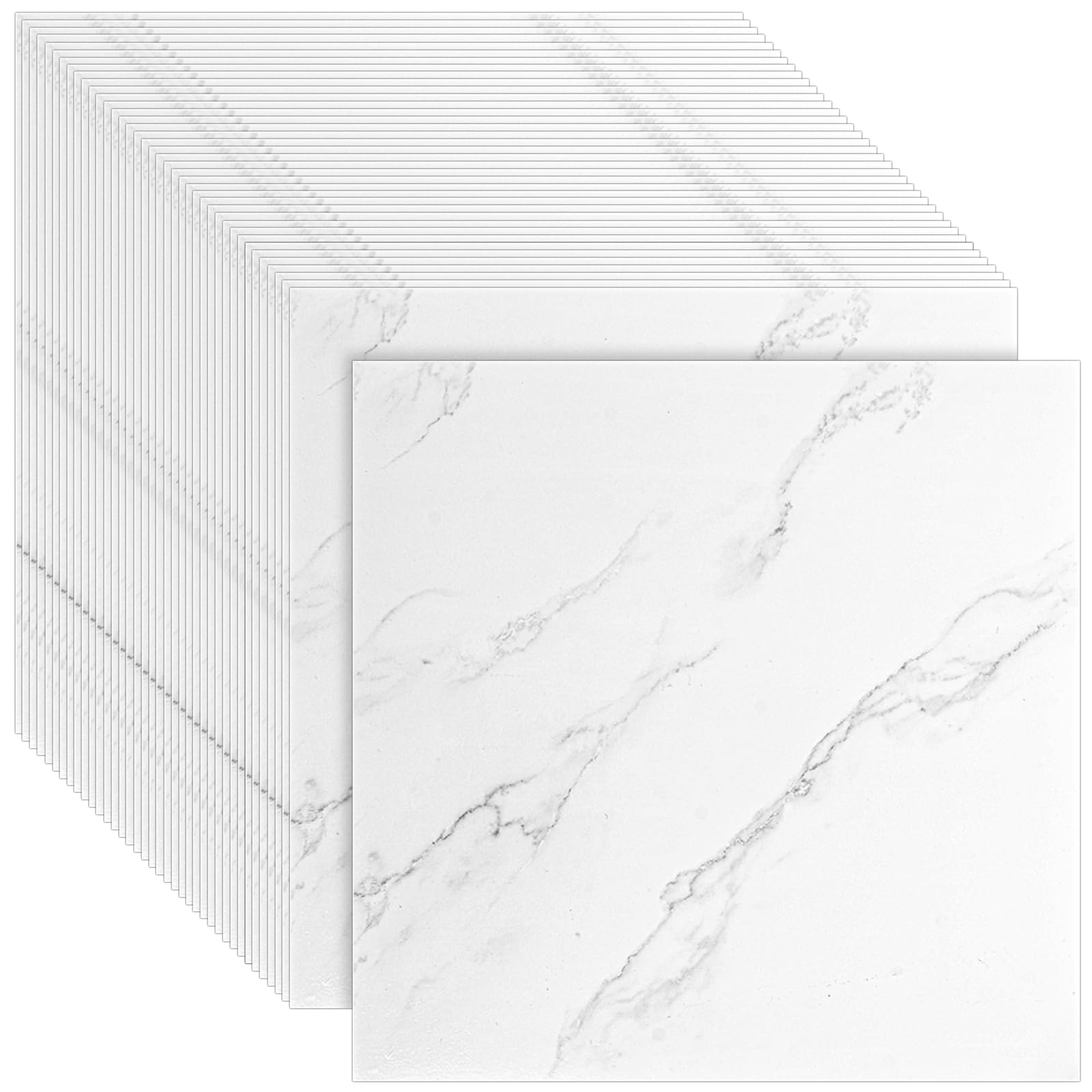 CYEER 40 rivestimenti per pavimenti in PVC, autoadesivi, 30 x 30 cm, in vinile, effetto marmo, bianco, impermeabili, per bagno, cucina e corridoio, set di ristrutturazione fai da te per circa 3,6 m²