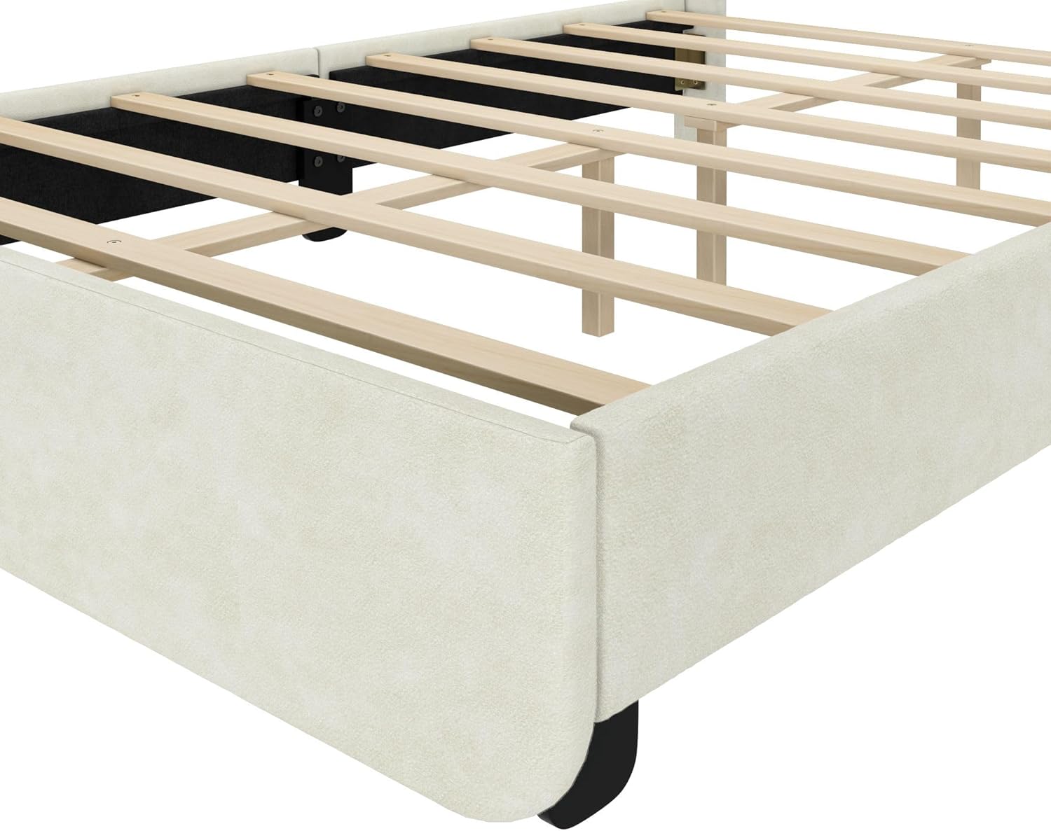 Max & Lily Upholstered Full Bed Frame with Arch Headboard, Upholstered Platform Bed for Kids, No Box Spring Needed, Easy Assembly, Cream