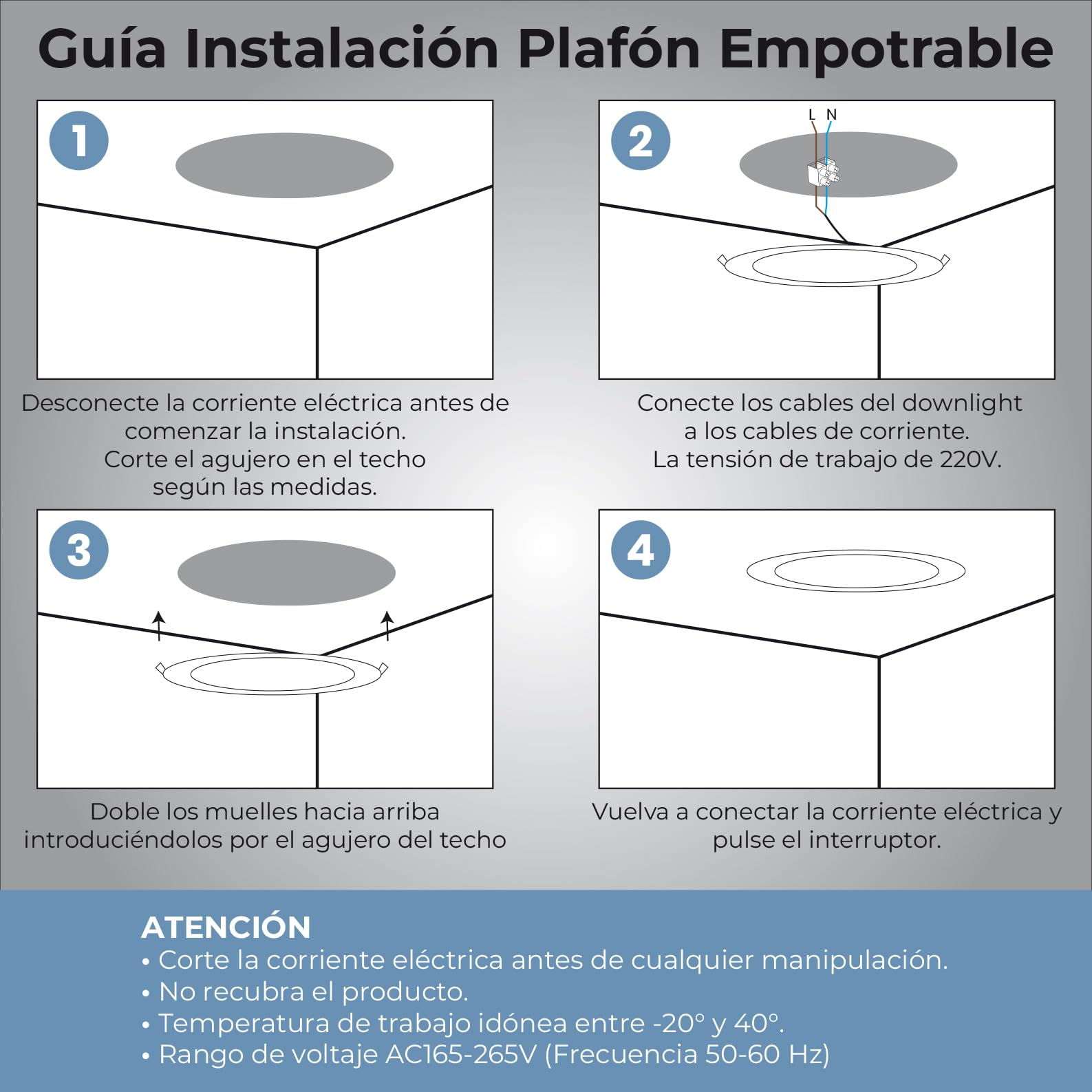 LED ATOMANT Downlight LED Panel Redondo 220mm 18W, Color Blanco Frio (6500K), Corte 190-205mm, 1650 lumenes, Driver integrado, Para Techo Cocina Baño