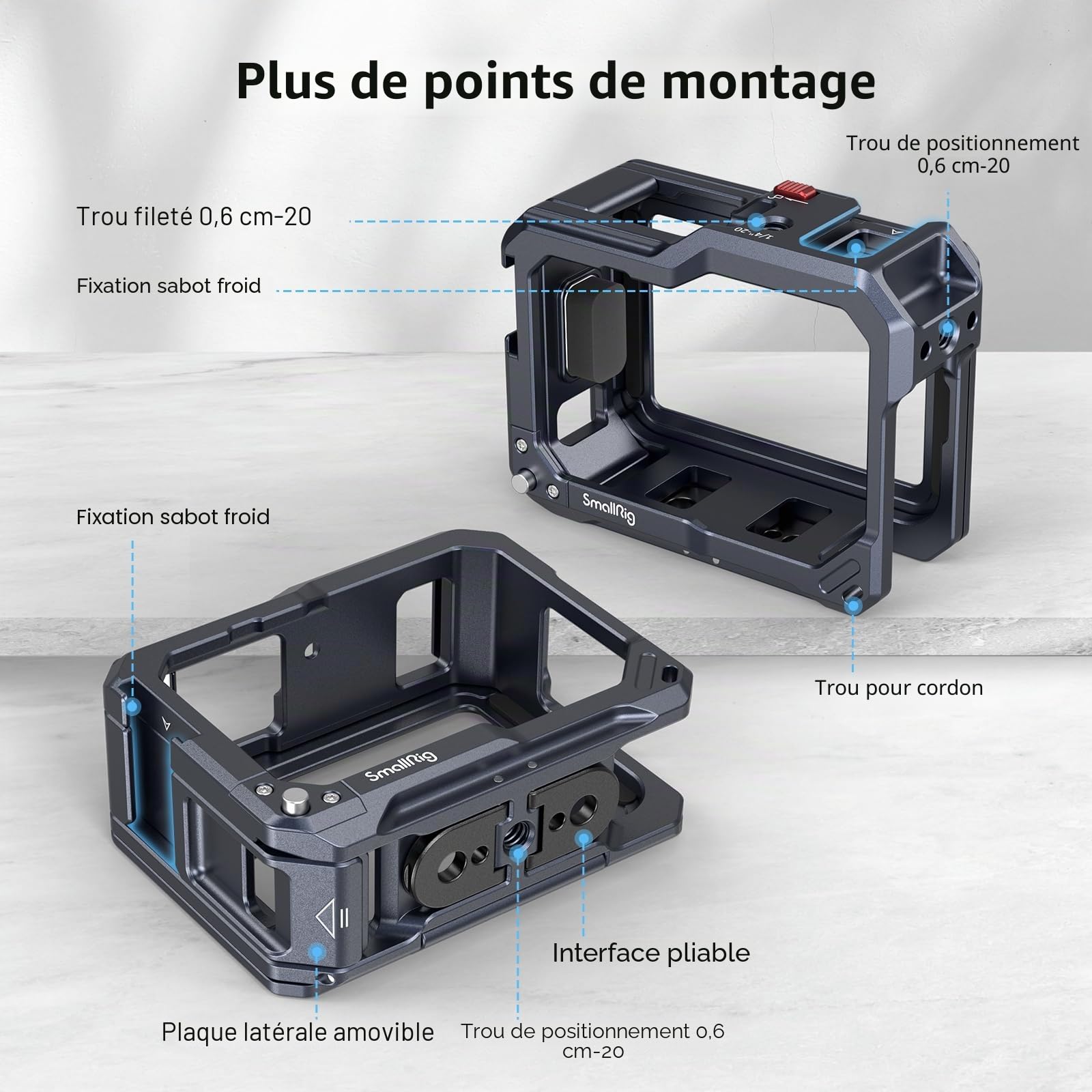 SMALLRIG Cage pour GoPro Hero13/12/11/10/9 Noir, Compatible avec Le Filtre d'Objectif Max sur l'Appareil Photo, avec 2 Supports de Cold Shoe pour Microphone et Lampe Vidéo LED - 3084C