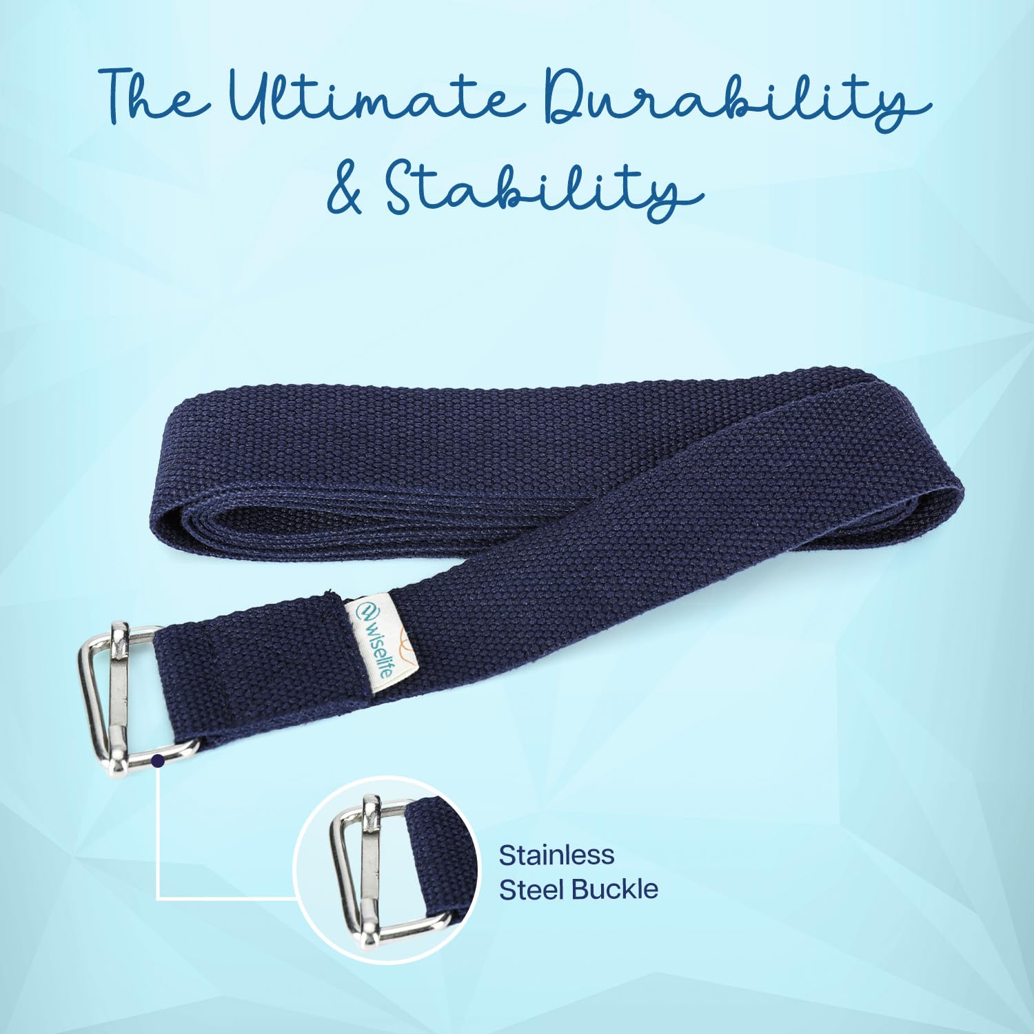 WiseLife Yoga Stretch Belt/Strap | Best for Daily Stretching, Yoga, Pilates, Physical Therapy, Fitness | 8 Feet Premium Cotton Strech Band (Navy Blue 8ft) 4