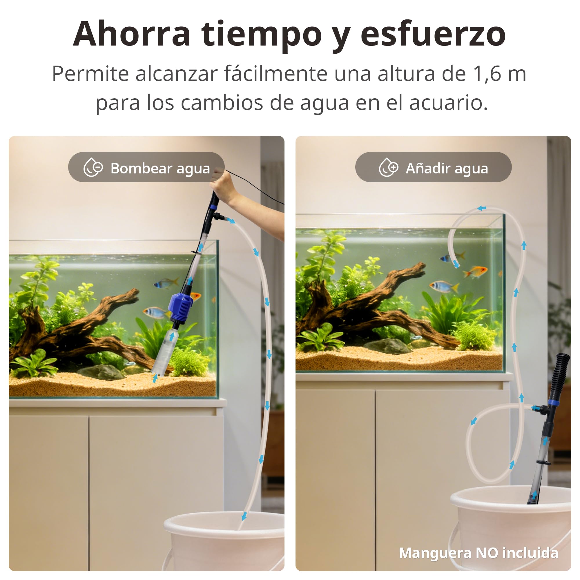 NICREW 3 en 1 Aspirador Automático para Acuario, Limpiador de Grava con Esponja de Filtro, Aspirador de Grava Eléctrica Adecuada para Acuarios Medianos y Grandes, 800 L/H, 16W
