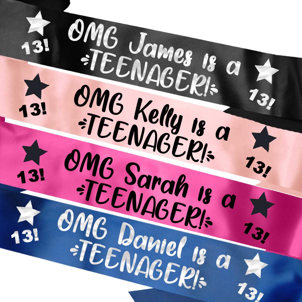 My Pretty Little Gifts Personalised OMG Name is a Teenager! Birthday Sash Party 13th Thirteen