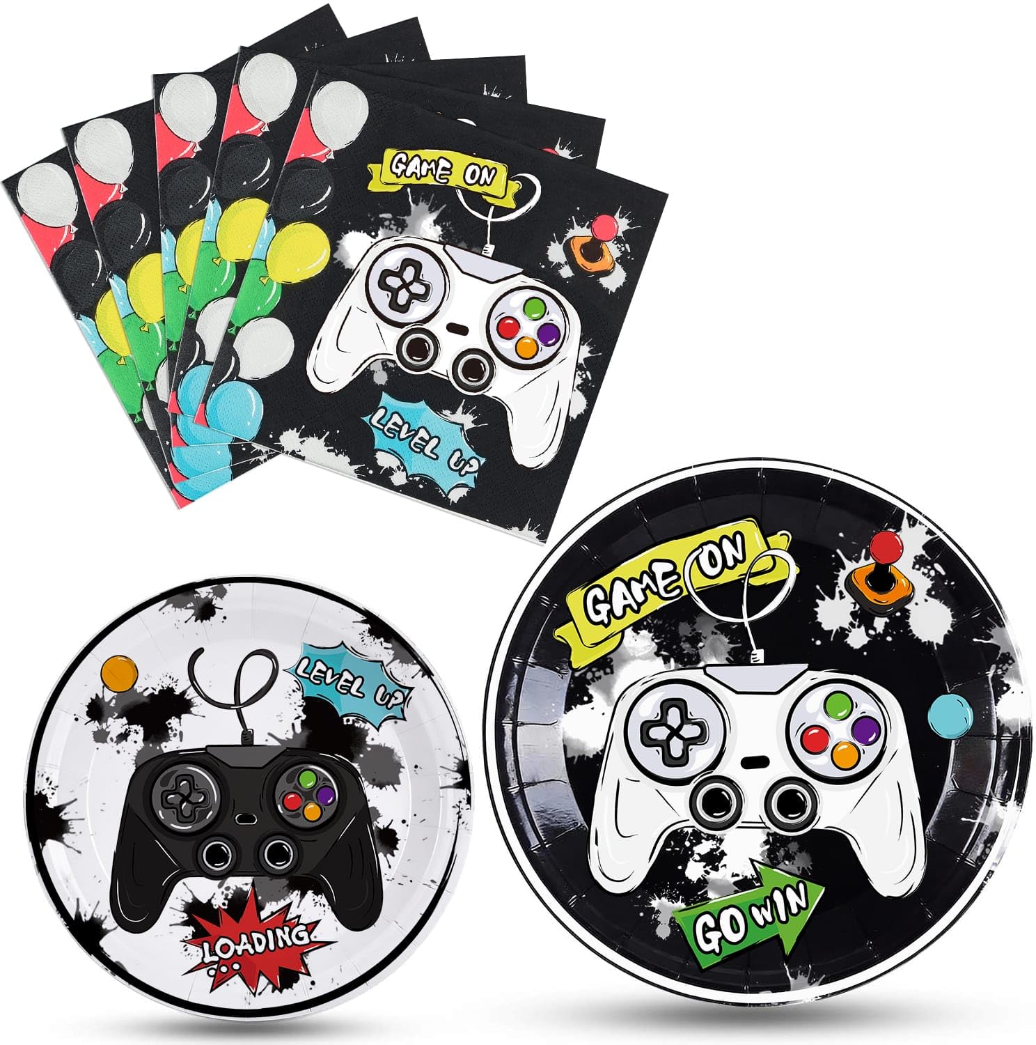 Game Birthday Decorations - 48 PCS Birthday Plates and Napkins Gamer Party Decorations Video Game Paper Plates Napkins for Boys Game Lovers Party Favors Supplies