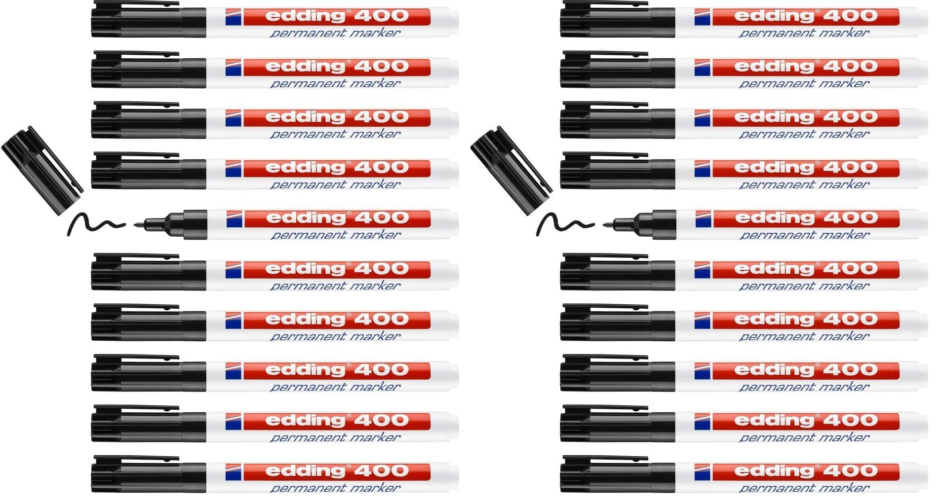Edding 400 Marqueur permanent - noir - 10 stylos - pointe ronde fine 1 mm - sèche vite, résiste à l'eau et aux frottements - pour carton, plastique, bois, métal, verre (Lot de 2)