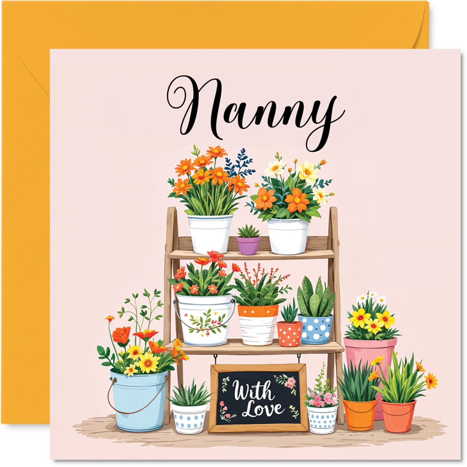 Nanny Birthday Card - Flowers With Love - Happy Birthday Card for Nanny from Grandson Granddaughter, 145mm Floral Mother's Day Greeting Cards