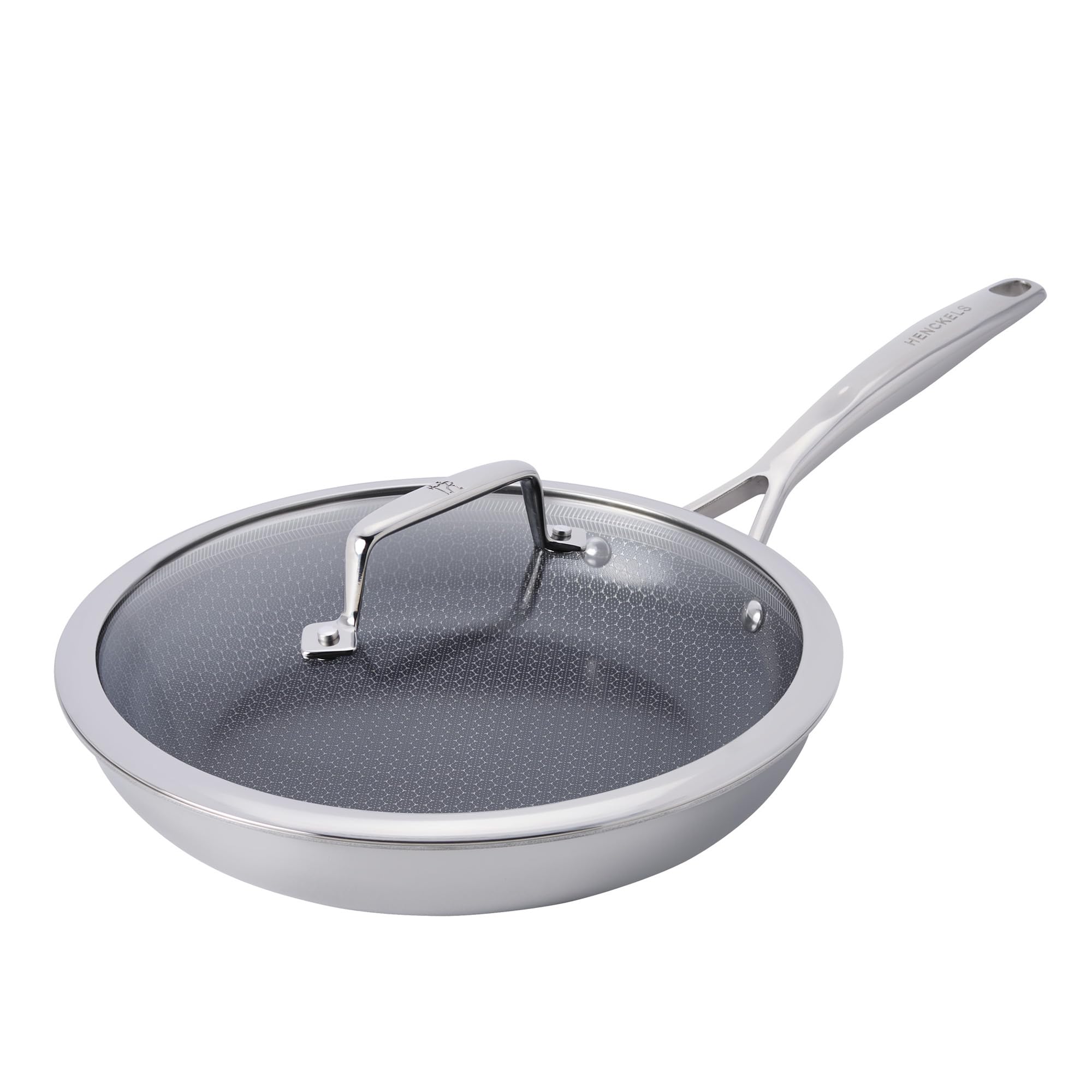 HENCKELS Paradigm Stainless Steel 10” Fry Pan with Lid, Tri-Ply Ceramic Nonstick Fry Pan,…