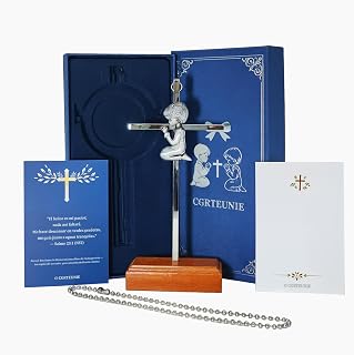 7-Inch Baptism Gifts for Girls, Complete Christening Gift Set for Goddaughter with Wall Cross, Wood Stand, Blessing & Greeting Card in Elegant Keepsake Box (Girl-7 in)