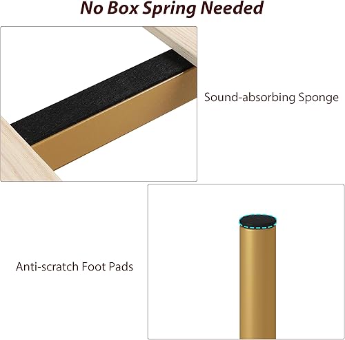 Miniatura 7 de BOTLOG Base de cama King con cabecero, base de cama tapizada de piel sintética con soporte de listones de madera, no necesita somier, fácil montaje