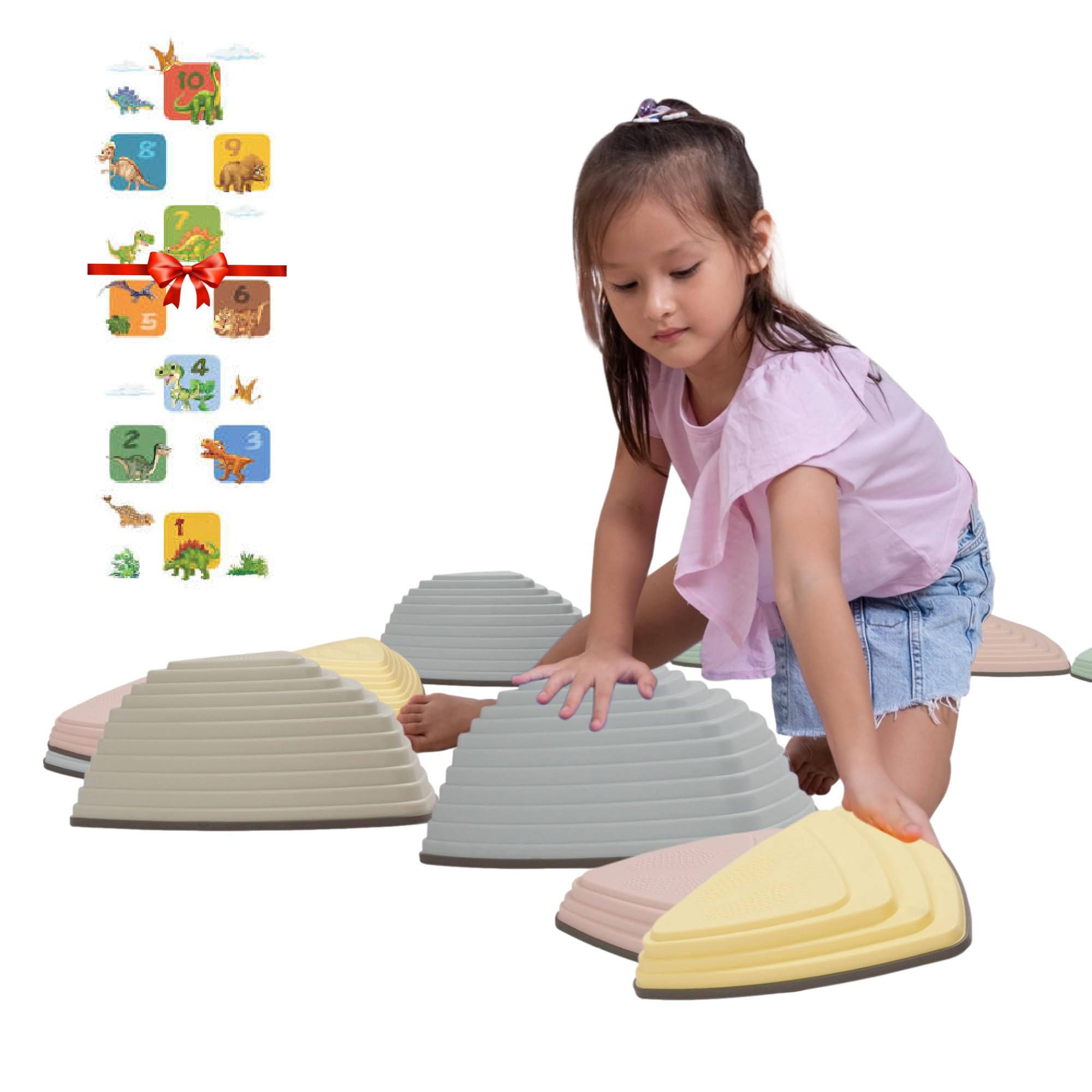 12 Pcs Plastic Stepping Stones for Kids Non-Slip Obstacle Course Stepping Stones Kids Indoor Outdoor Sensory Playground Develop Balance BONUS Hopping stickers