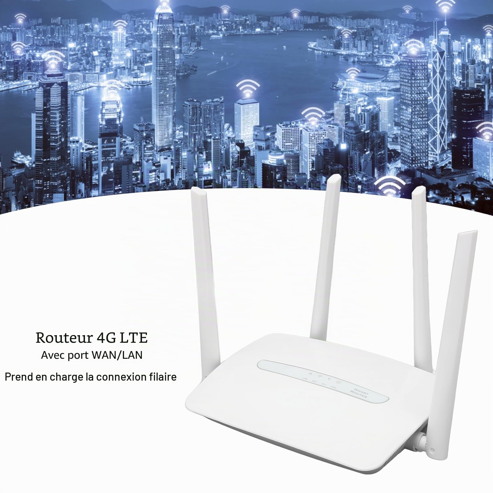 Modem Routeur 4G LTE, Point D'accès WiFi Mobile avec Emplacement pour Carte SIM, 4 Antennes Externes, Prend en Charge la Connexion WiFi et Filaire, Partage de 32 (Prise UE