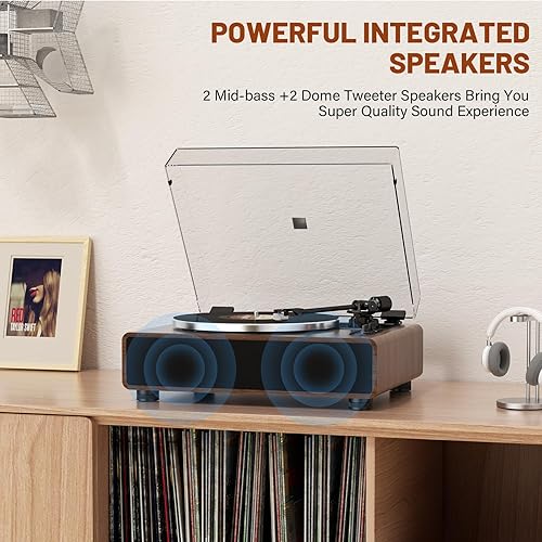 Miniatura 7 de Tocadiscos de vinilo con cartucho magnético, tocadiscos de alta fidelidad con altavoces integrados, reproducción Bluetooth y función de entrada