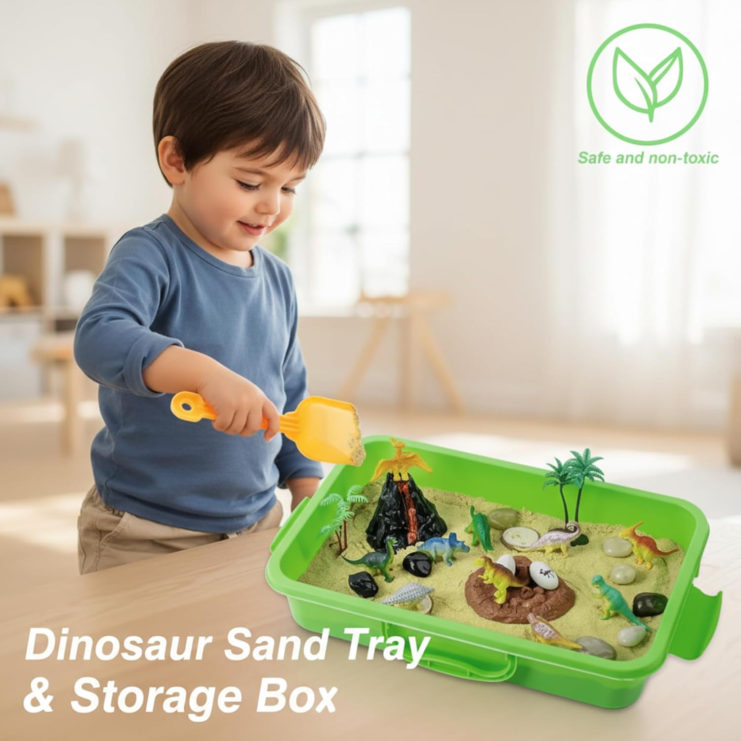 Play Tray 2-Pack, Sensory Play Tray with Handle & Clear Lid, Portable Activity Bin for Sand, Water, and Messy Plays