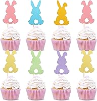 Vista 27 de Ercadio 24 piezas de decoración para tartas, con temática de conejo de Pascua para cumpleaños de primavera, suministros de fiesta de baby shower