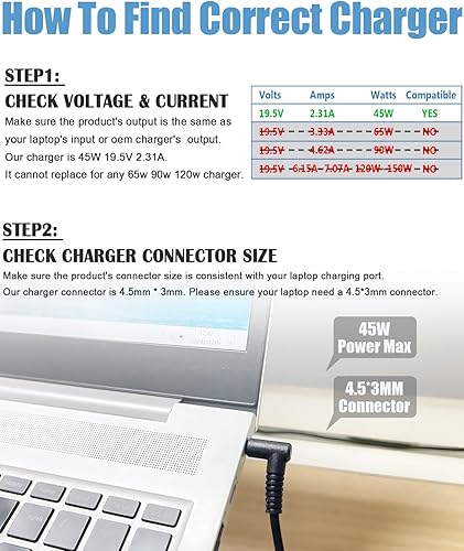 Miniatura 5 de Cargador adaptador de corriente para portátil de 45 W, 19.5 V, 2.31 A, compatible con HP 741727-001 721092-001 719309-001 HSTNN-DA40 ADP-45WD B,