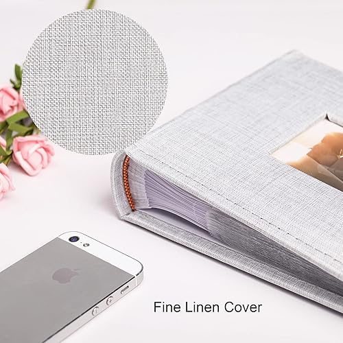 Miniatura 2 de Vienrose Álbum de fotos de 4 x 6 pulgadas, 200 fotos, cubierta de marco de lino con áreas de notas, libro de fotos de gran capacidad, libro de fotos