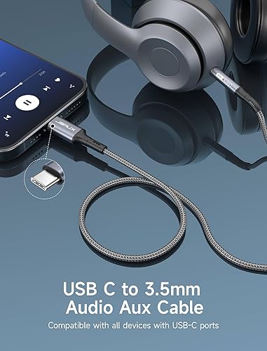 Miniatura 8 de JSAUX Cable USB C a conector auxiliar de audio de 0.138 in de 3.3 pies, USB tipo C a 0.138 in para auriculares estéreo de automóvil, compatible con