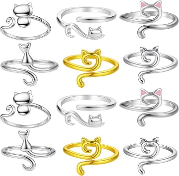 12PCS Cat Yarn Guide Rings for Finger,Crochet Rings for Tension, Adjustable Crochet Rings for Tension Control, Knitting Accessories for Faster Crocheting