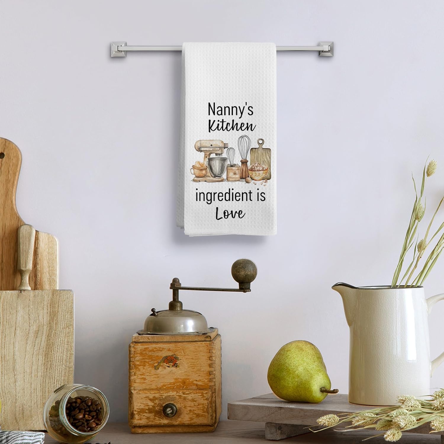 Nanny Gifts Kitchen Towels, Grandma Gifts for Mother's Day Birthday from Grandkids Grandson Granddaughter Dish Tea Towels, Nanny's Kitchen Ingredient is Love Decorative Hand Towels, 16X24In - Image 2