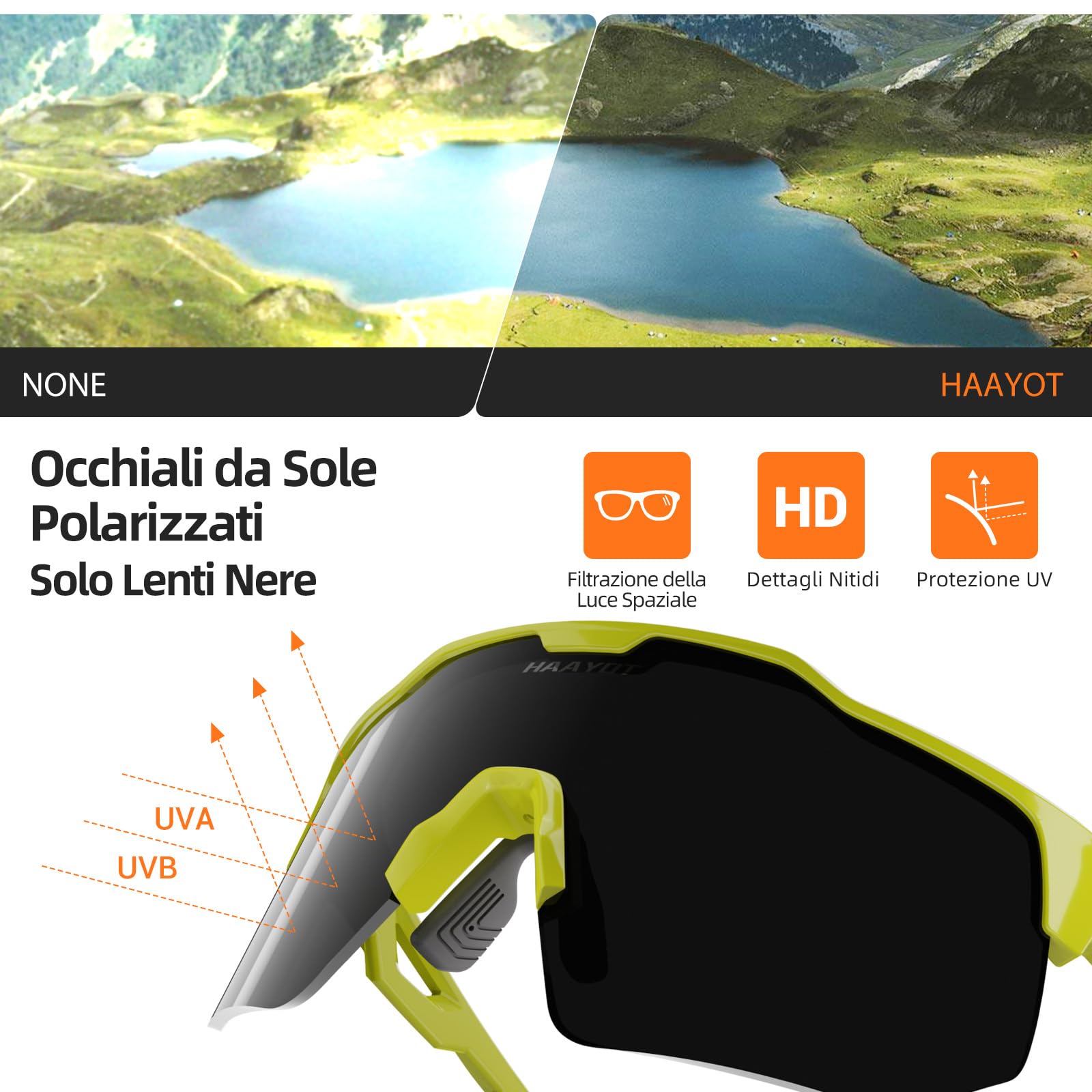 HAAYOT Occhiali da Ciclismo Polarizzati per Uomini Donne Sport Occhiali da Sole con 5 Lenti TR90 Telaio Mountain Bike Occhiali MTB Occhiali Corsa Pesca 5