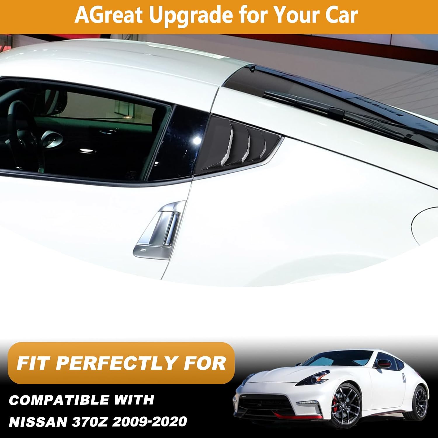 2PCS Rear Window Louvers Compatible with Nissan 370Z Z34 2009-2020 ABS Rear Side Window Louvers Air Vent Sunshade Scoop Shades Cover Blinds Vent Exterior Accessories (Matte Black)