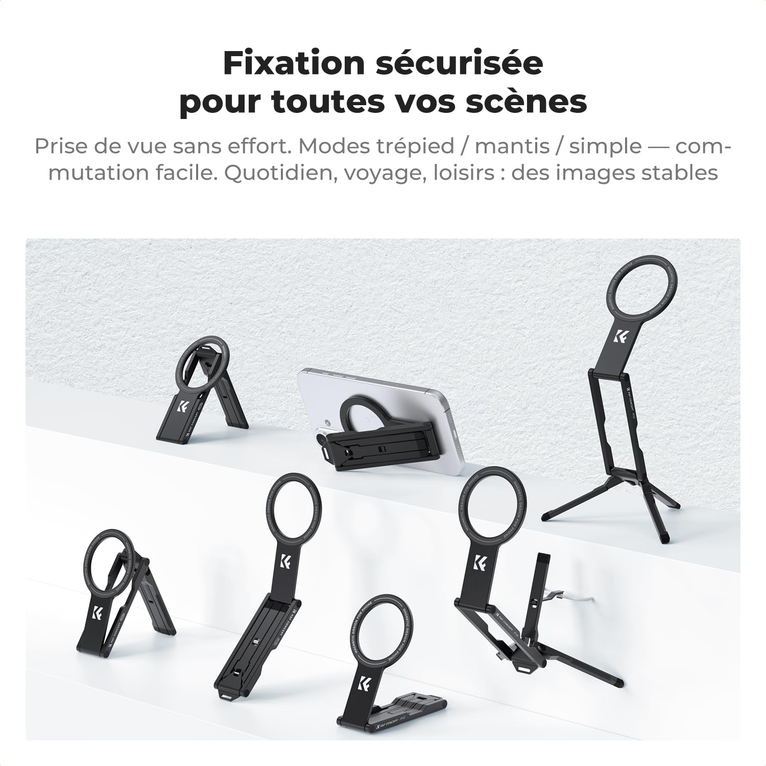 K&F CONCEPT TQ02 Mini Trépied Magnétique, 7mm d'épaisseur, 59g Léger, Perche à Selfie Double Aimant avec Crochet Suspendable, Compatible iPhone 17/16/15/14/13/12 et Appareils Android