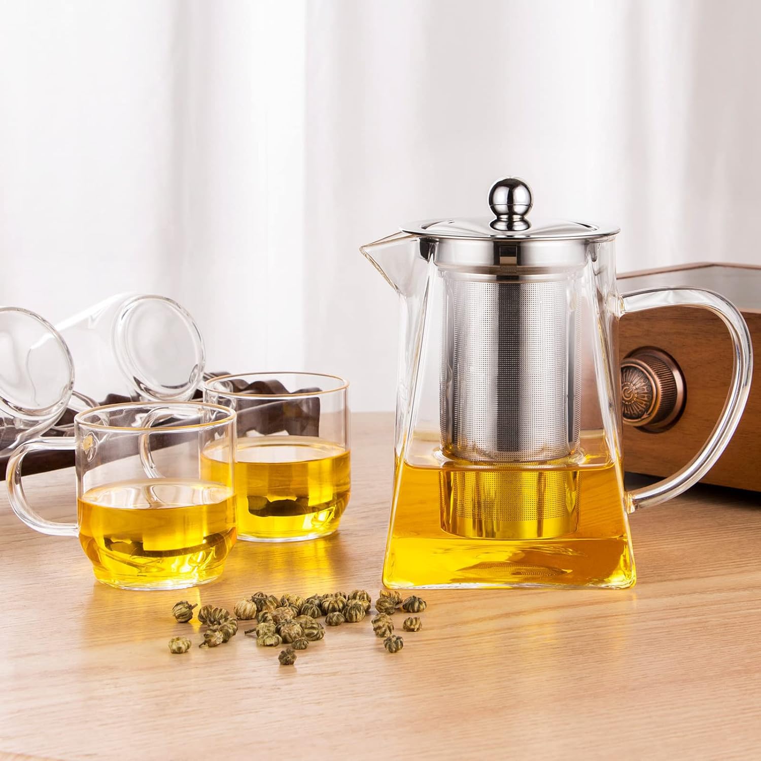 Bellemax 1000ML Glass Kettle Teapot with Removable Infuser & Stainless Stelel Lid & Handle, Glass Tea Kettle Stovetop Safe, Great for Loose Leaf Tea, Blooming Tea & Fruit Infused Water 1 Litre (BW-03) 2