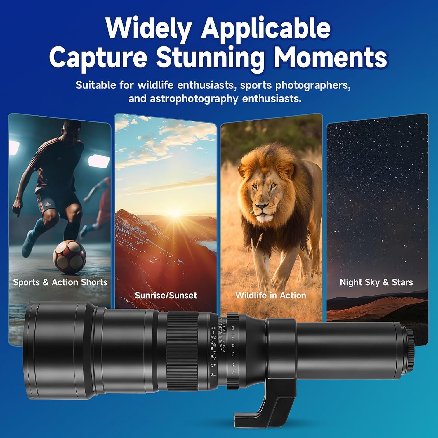 JINTU 500mm-1000mm f/6.3 Manual Telephoto Lens for Canon EOS Rebel T8i/T7i/T7/T6i/T5/T3i/T2i/XSi/SL3/SL2/T100/90D/80D/70D/60D/5D Mark IV/6D II/7D II/1D X III II 4000D 550D 650D SLR Camera Lenses