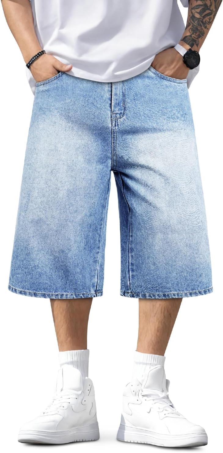 Men Baggy Jorts Y2k Streetwear Loose Fit Hip Hop Skateboard Denim Shorts