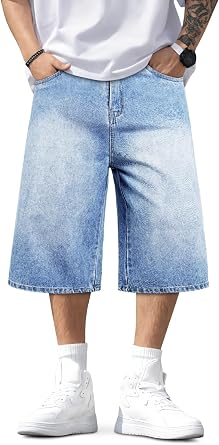 Men Baggy Jorts Y2k Streetwear Blue Wide Leg Men Jean Shorts Casual Denim Shorts Oversized Fit 44