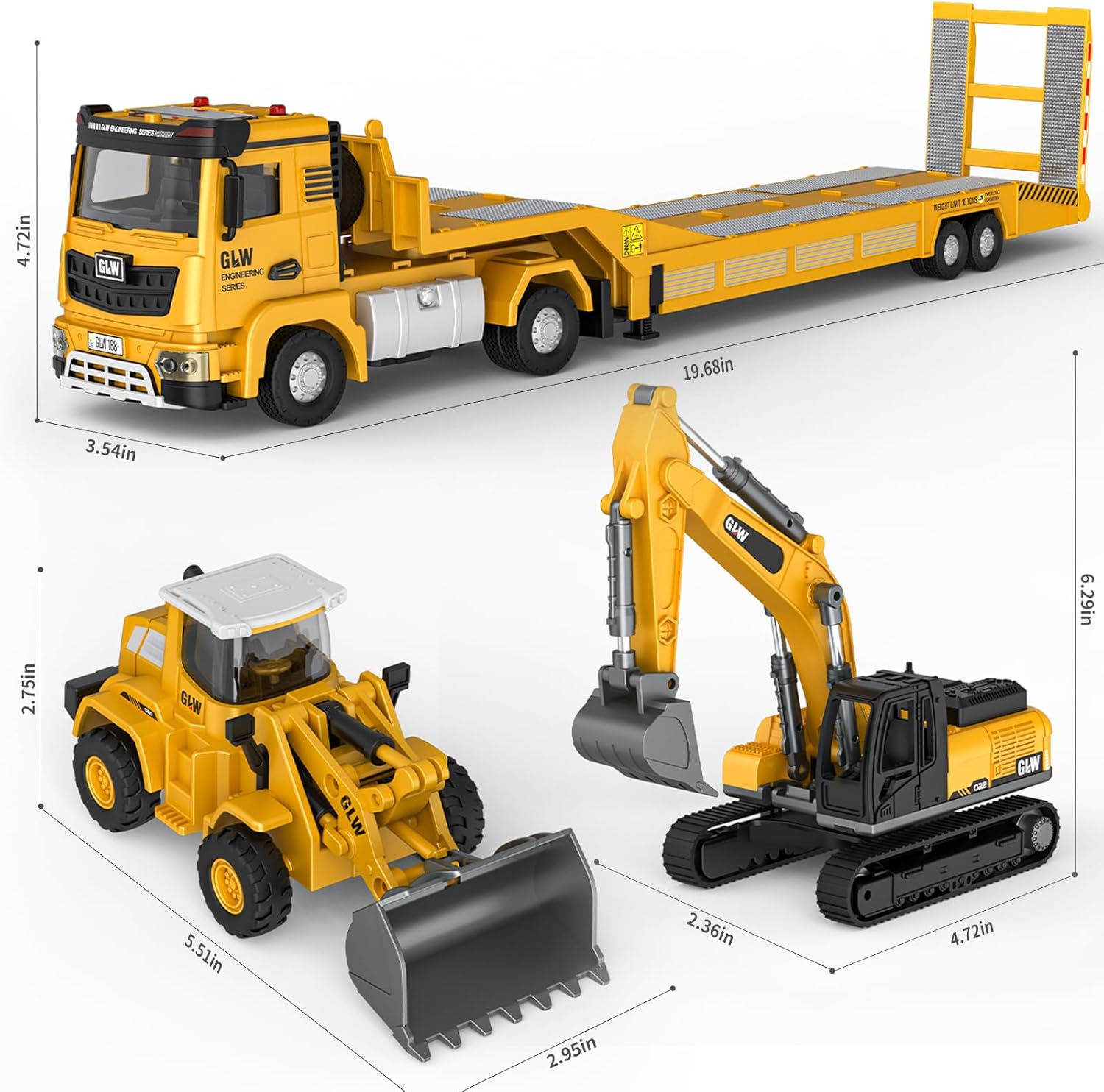 Kids Toys for 3 4 5 6 7 Years Old Boys, Die-cast Construction Toys Set w/Semi Truck, Excavator, Bulldozer, Alloy Engineering Construction Vehicles Truck Toys w/Lights & Sounds, Model Cars