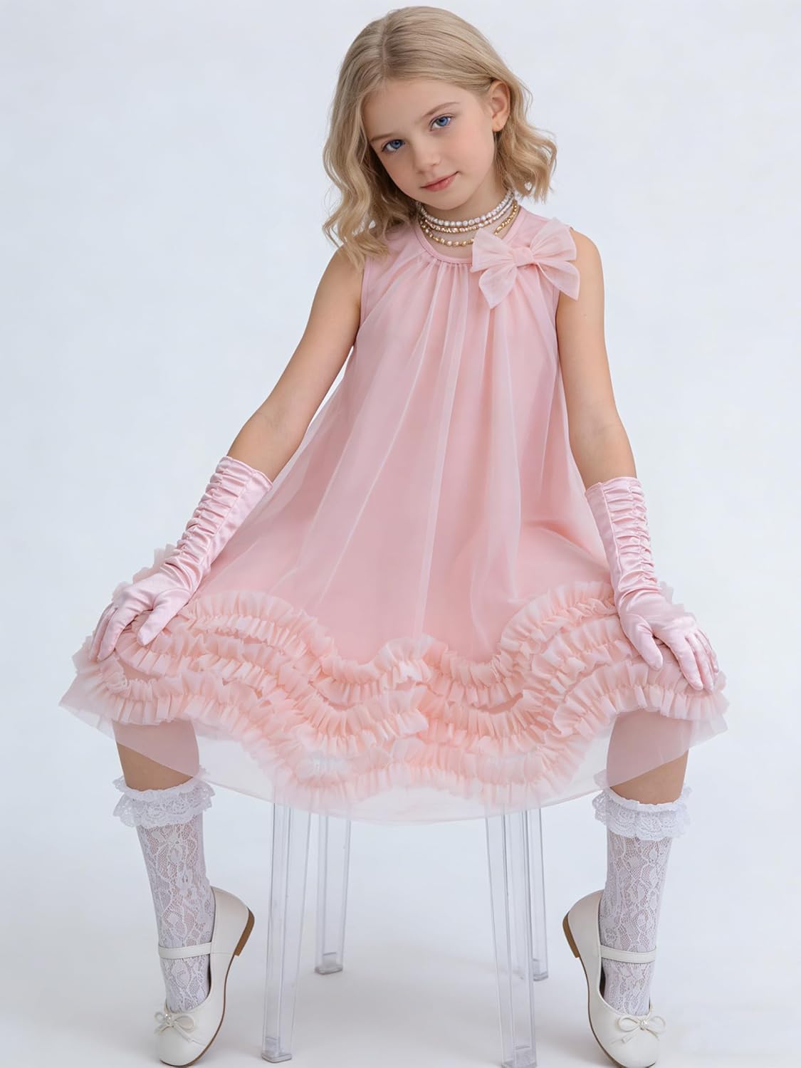 Girls Dress Girl Tulle Dresses Sundress Princess Wedding Sleeveless Flower Dress Toddler 4-12Y