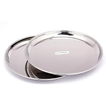 coconut Stainless Steel Mirror Finish - 22 Guage Dinner Plates/Beeding Plate - Set of 2 Diamater - 10.5inches Each