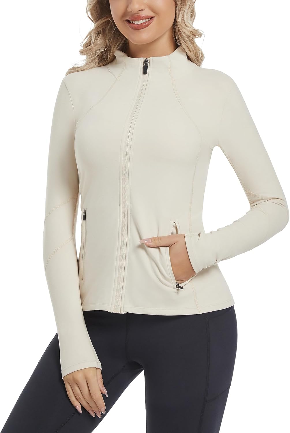 Taze'ne Women's Slim Fit Full Zip Athletic Jackets Long Sleeve Running Workout Yoga Sports Track Jacket Coats with Pocket - Image 2