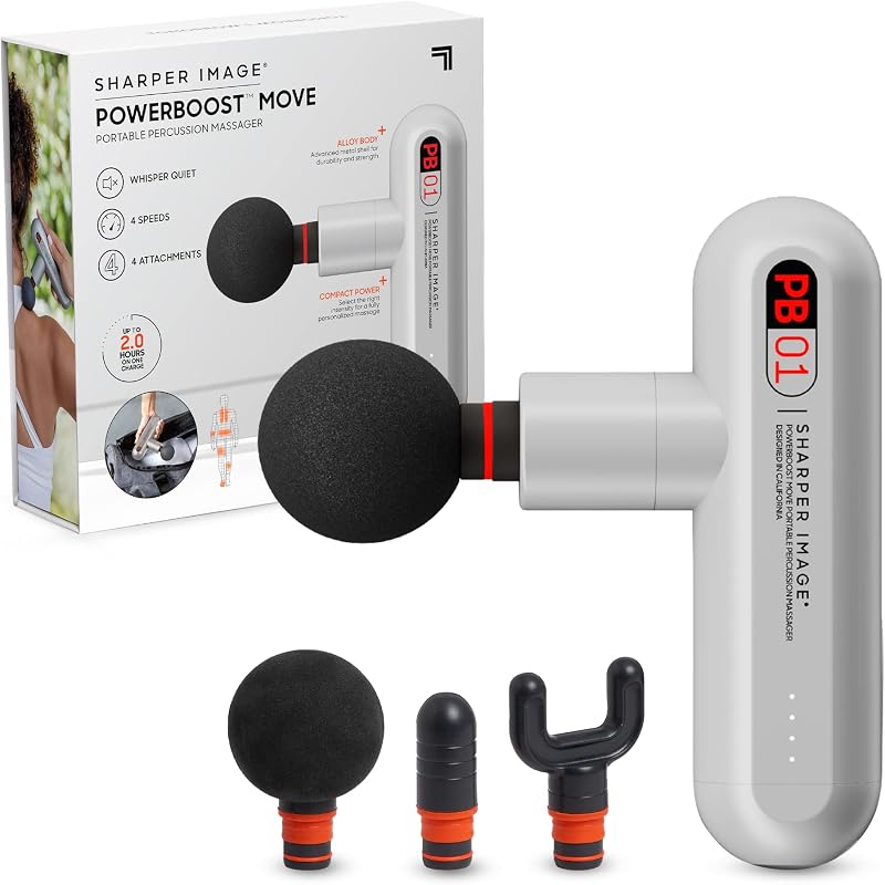 Powerboost Move - Mini Percussion Massage Gun| 4 Attachments, 4 Speeds, FSA Eligible| Full Body Back & Shoulder Massager| Deep Tissue Muscle Recovery| Portable Pain Relief Massage Tool