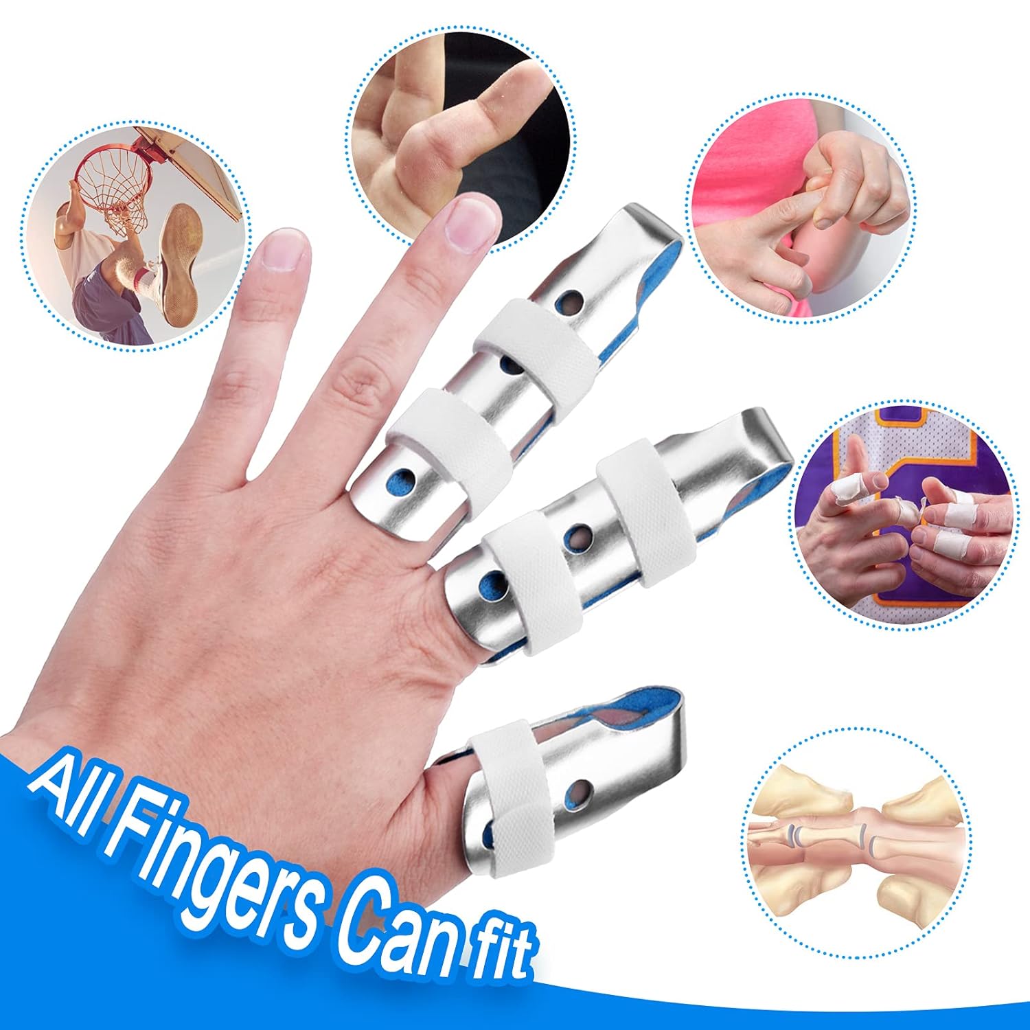 Finger Splint, 3-Size Aluminum Finger Splints, Metal Finger Support for Finger Knuckle Immobilization of Adults and Children Suffering Pain Sprains Strains Arthritis : Health & Household