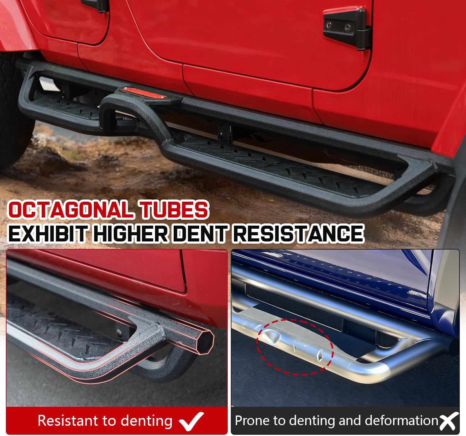 COMNOVA 6 Inch Running Boards Compatible with 2018-2026 Jeep Wrangler JL 4 Doors, Two Stairs Design Step Bars Rock Sliders Rail, Wrangler JL Heavy-Duty Nerf Bars Made with Carbon Steel.