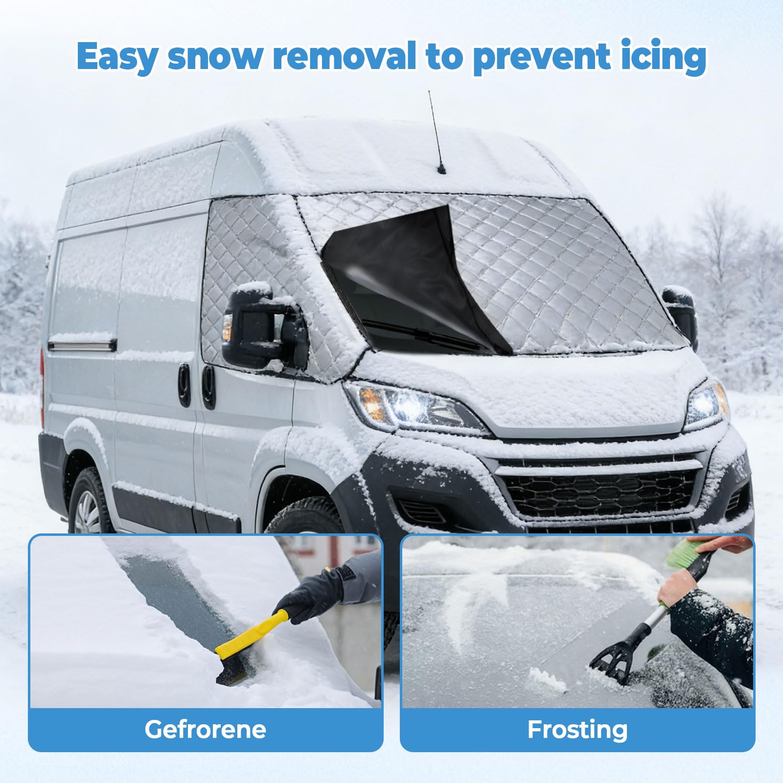 Telone di protezione termica esterna per Fiat Ducato X250/290 per Peugeot Boxer 2006-2022, colore argento, isolamento parabrezza anteriore con apertura, parabrezza oscurante, paraneve, ghiaccio