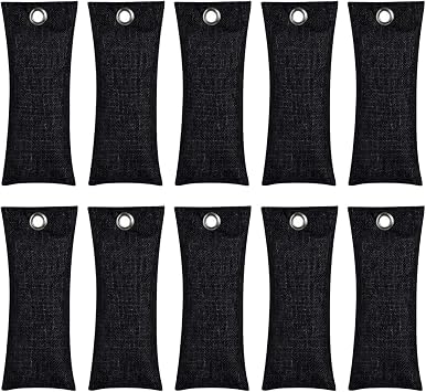 10PCS Activated Bamboo Charcoal Air Purifying Bag, Air Freshener Bag Moisture Absorber for Refrigerator Home Car, Black