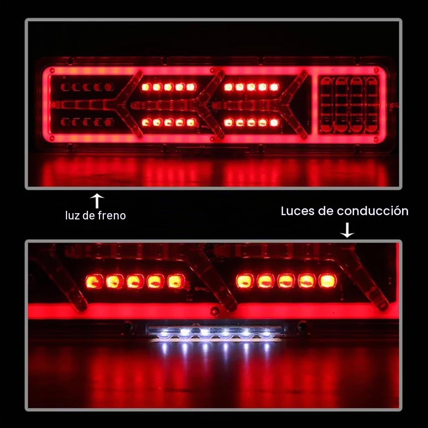 2X Luces Remolque Traseras Led,Luces Traseras Universales De 12/24 v CC,Cinco Funciones,Resistentes Al Agua,Aptas para Furgonetas,Camiones,Turismos,Autocaravanas,Etc.