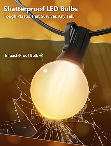 Miniatura 51 de Guirnalda de luces LED G40 de 25 pies para exteriores, tira de luces con 27 bombillas Edison inastillables (2 de repuesto), luces colgantes