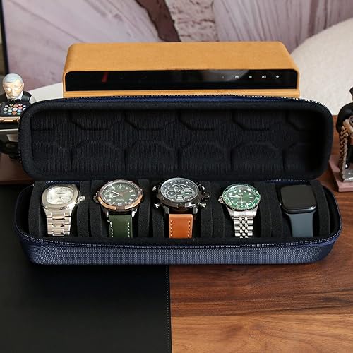 Miniatura 2 de Besforu Caja organizadora de relojes duros para hombres o mujeres, funda de viaje para 5 relojes, soporte portátil para relojes de pulsera y relojes