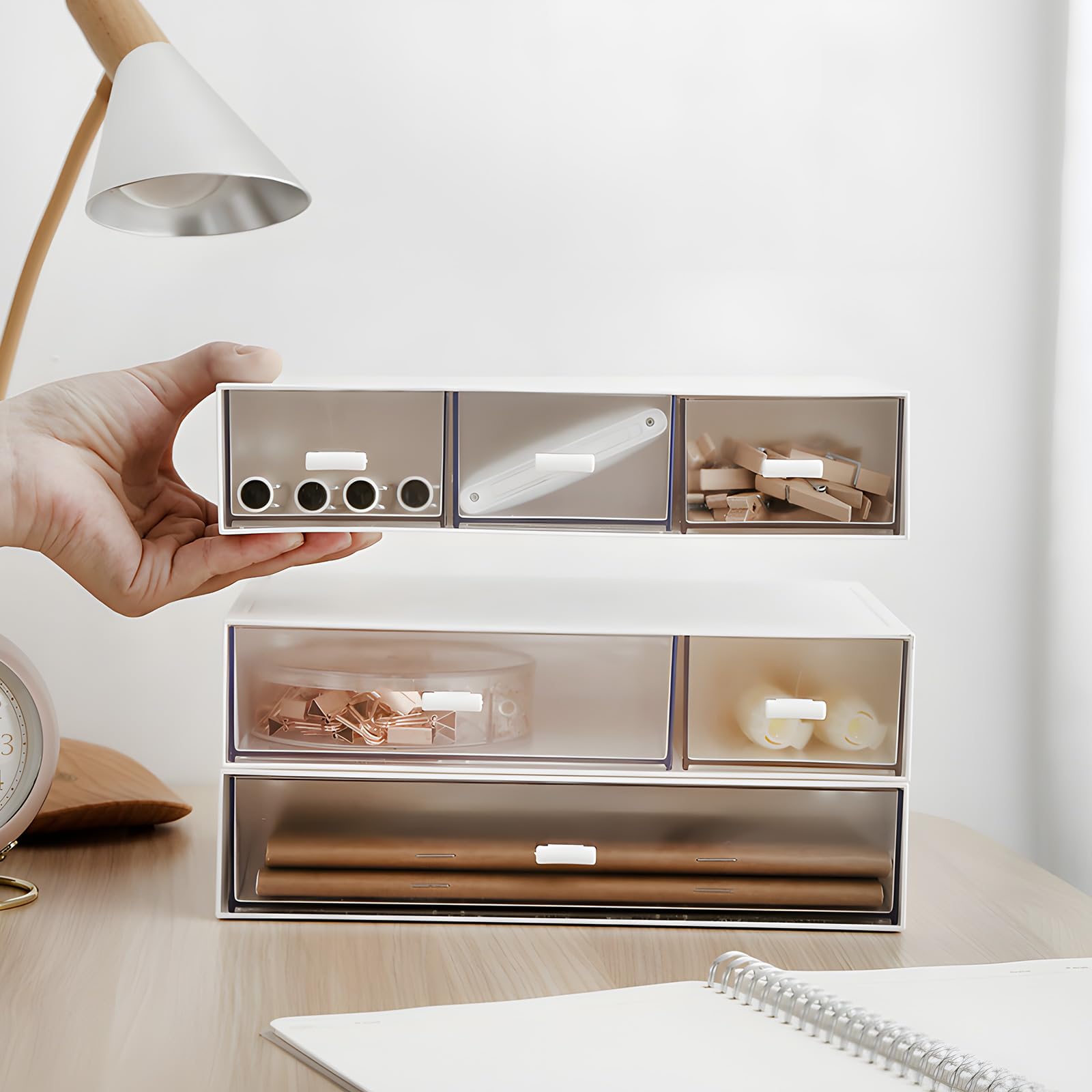 Schreibtisch-Organizer, stapelbare Organizer, Schreibtisch-Schubladen, Kunststoff-Aufbewahrungsbox, Schublade für Sammlung, kleine Gegenstände, Kosmetik, Büro-Organisation, 6 Schubladen, Weiß, große