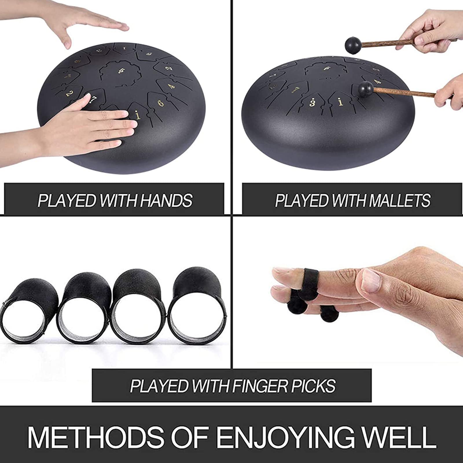 Tambor De Lengüetas De Acero C Chiave 12 Pulgadas Tongue Drum 13 Notas Percusión Tambor De La Lengua con Bastones Y Bolsa De Viaje Ideal para Yoga Meditación Alivia El Estrés