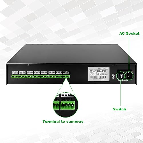 Miniatura 9 de Caja de alimentación distribuida CC de montaje en rack de 1U 18 canales DC 12V 20 Amp Reset Fusible de restablecimiento, cable de alimentación de CA
